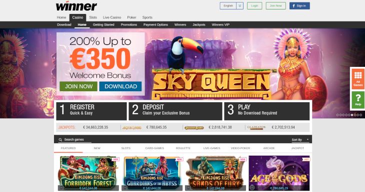 Winner Casino homepage